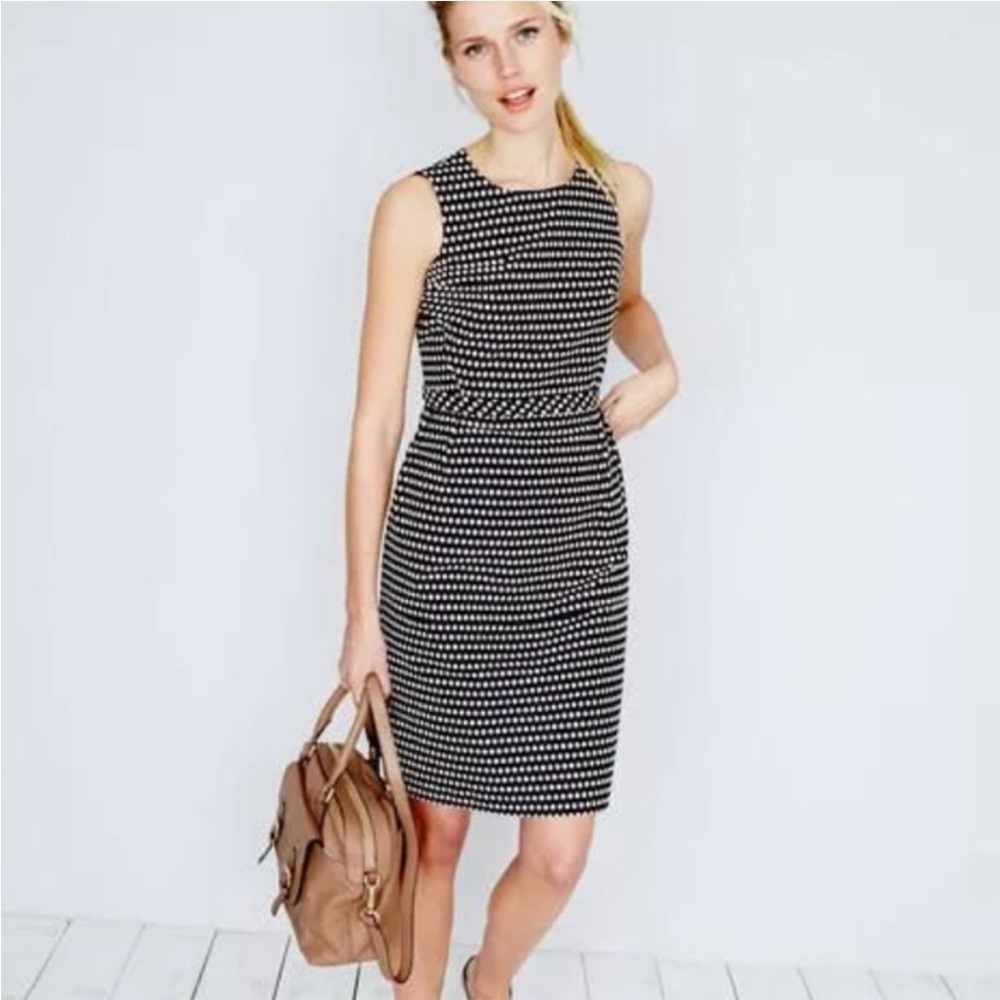 Boden Smithfield Dark Blue Sleeveless Polka Dot Shift Dress w/ Pockets Size 10 L